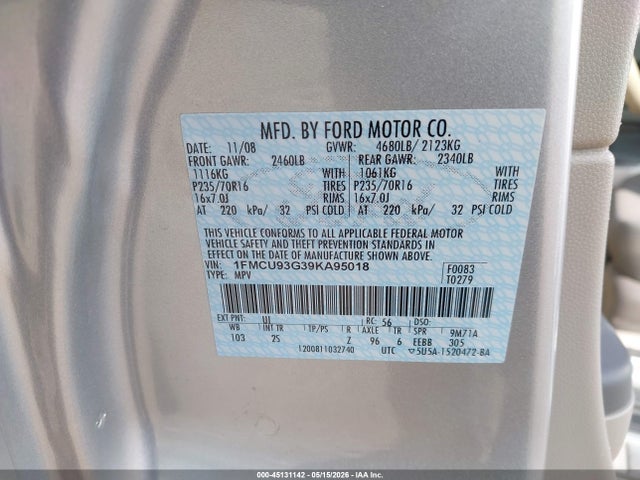 2009 Ford Escape Xlt მანქანა იყიდება აუქციონზე, vin: 1FMCU93G39KA95018, აუქციონის ნომერი: 45131142