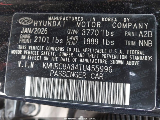 Auction sale of the 2026 Hyundai Venue Sel, vin: KMHRC8A34TU455996, lot number: 45131144