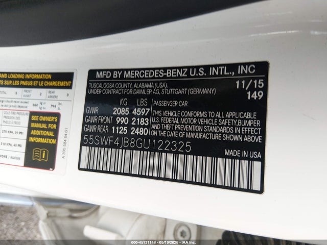 Продаж на аукціоні авто 2016 Mercedes-benz C 300, vin: 55SWF4JB8GU122325, номер лоту: 45131148
