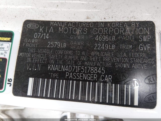 Продаж на аукціоні авто 2015 Kia Cadenza Premium, vin: KNALN4D71F5178845, номер лоту: 45131179