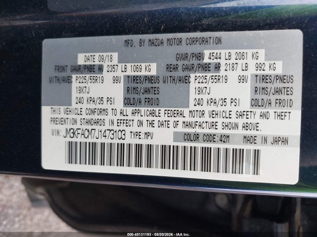 2018 Mazda Cx-5 Touring მანქანა იყიდება აუქციონზე, vin: JM3KFACM7J1473103, აუქციონის ნომერი: 45131193