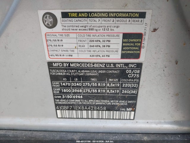 Aukcja sprzedaży 2008 Mercedes-benz Gl 450 4matic, vin: 4JGBF71EX8A428458, numer aukcji: 45131198