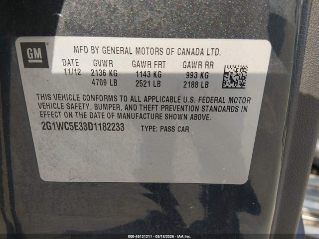 Продажа на аукционе авто 2013 Chevrolet Impala Ltz, vin: 2G1WC5E33D1182233, номер лота: 45131211