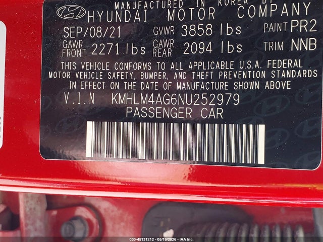 Продаж на аукціоні авто 2022 Hyundai Elantra Sel, vin: KMHLM4AG6NU252979, номер лоту: 45131212