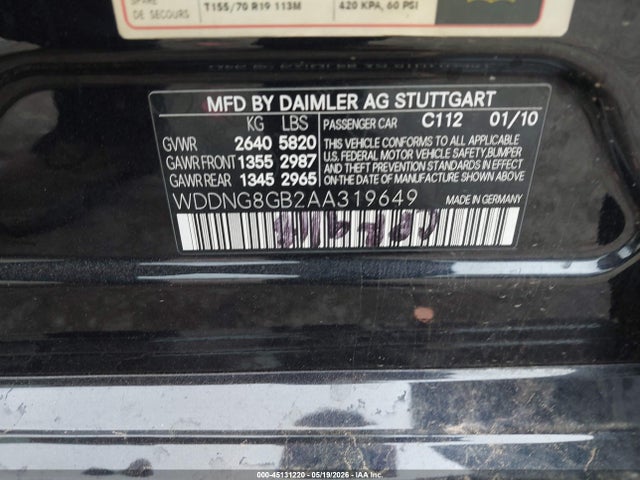 2010 Mercedes-benz S 550 4matic მანქანა იყიდება აუქციონზე, vin: WDDNG8GB2AA319649, აუქციონის ნომერი: 45131220