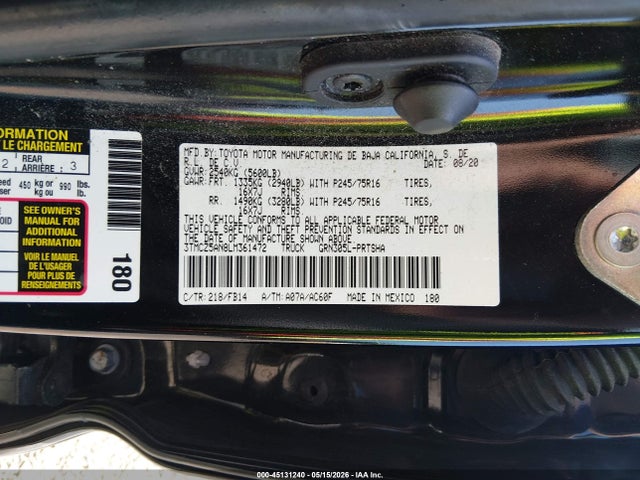 Продажа на аукционе авто 2020 Toyota Tacoma Sr V6, vin: 3TMCZ5AN8LM361472, номер лота: 45131240