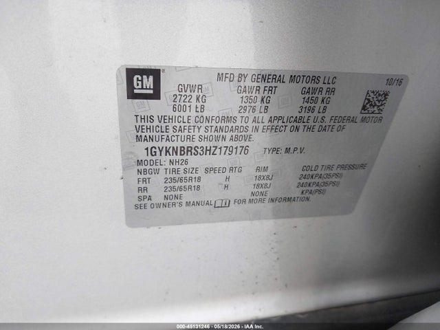 Продаж на аукціоні авто 2017 Cadillac Xt5 Luxury, vin: 1GYKNBRS3HZ179176, номер лоту: 45131246