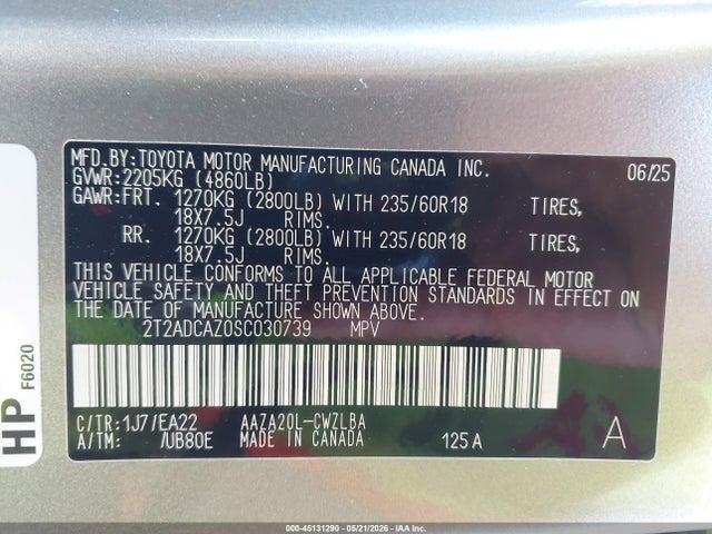 Aukcja sprzedaży 2025 Lexus Nx 250, vin: 2T2ADCAZ0SC030739, numer aukcji: 45131290