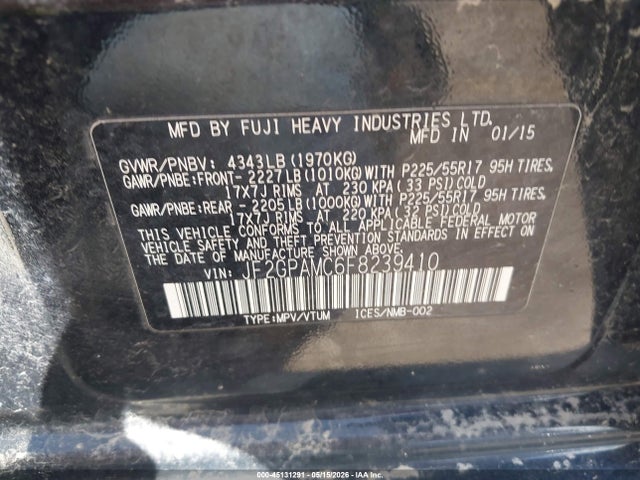 45131291 :رقم المزاد ، JF2GPAMC6F8239410 vin ، 2015 Subaru Xv Crosstrek 2.0i Limited مزاد بيع