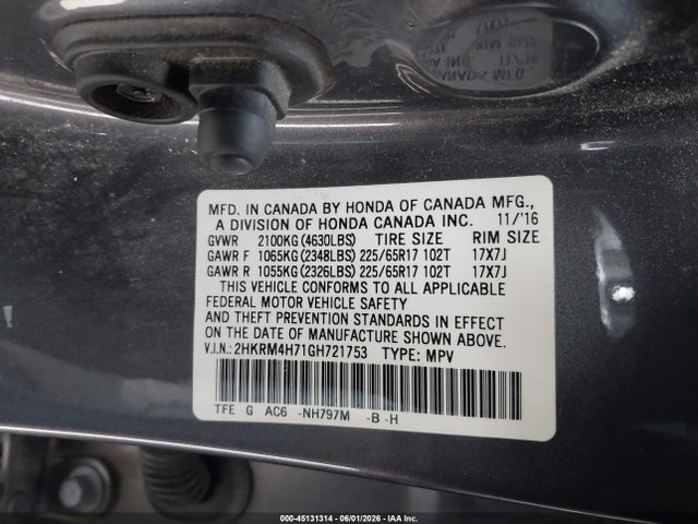 2HKRM4H71GH721753 Honda Cr-v Ex-l