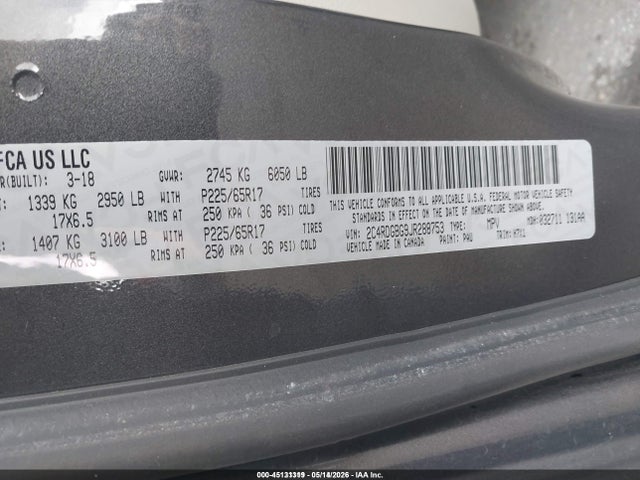 Продаж на аукціоні авто 2018 Dodge Grand Caravan Se, vin: 2C4RDGBG9JR288753, номер лоту: 45131319