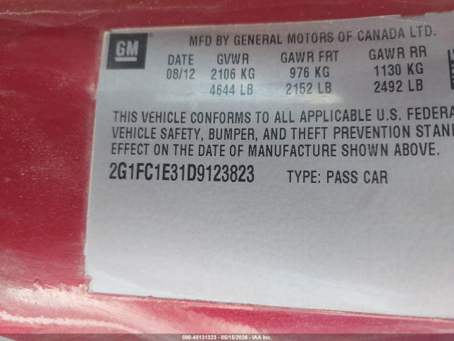 Продажа на аукционе авто 2013 Chevrolet Camaro 2lt, vin: 2G1FC1E31D9123823, номер лота: 45131323
