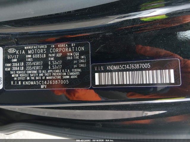 45131352 :رقم المزاد ، KNDMA5C14J6387005 vin ، 2018 Kia Sedona L مزاد بيع