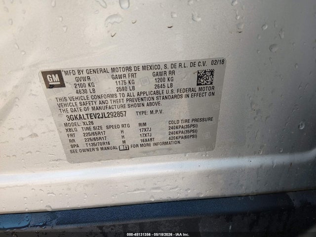 Продаж на аукціоні авто 2018 Gmc Terrain Sle, vin: 3GKALTEV2JL292857, номер лоту: 45131356