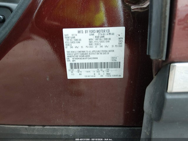 Продажа на аукционе авто 2015 Ford Explorer Xlt, vin: 1FM5K8D8XFGA33999, номер лота: 45131358
