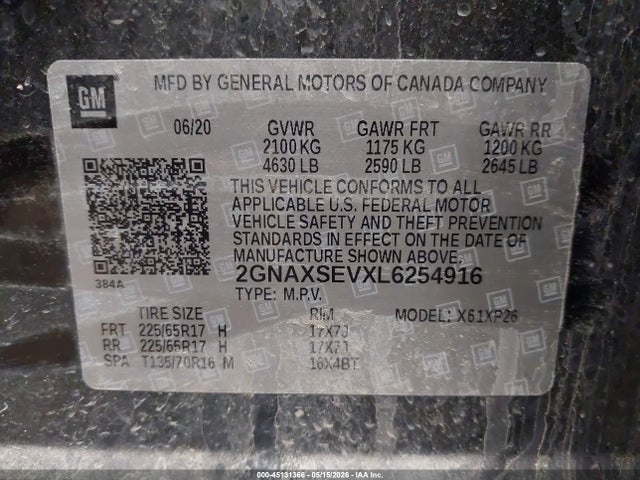 2GNAXSEVXL6254916 Chevrolet Equinox Awd Ls