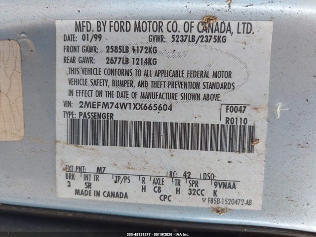 Продажа на аукционе авто 1999 Mercury Grand Marquis, vin: 2NEFM74W1XX665604, номер лота: 45131377