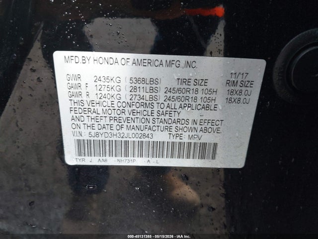 Продаж на аукціоні авто 2018 Acura Mdx, vin: 5J8YD3H32JL002843, номер лоту: 45131385