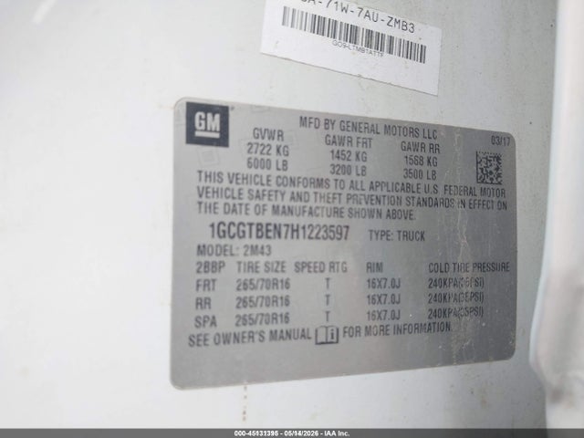 1GCGTBEN7H1223597 Chevrolet Colorado Wt