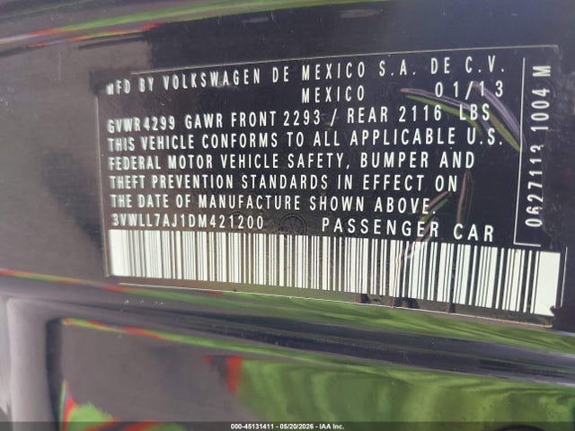 Продаж на аукціоні авто 2013 Volkswagen Jetta 2.0l Tdi, vin: 3VWLL7AJ1DM421200, номер лоту: 45131411