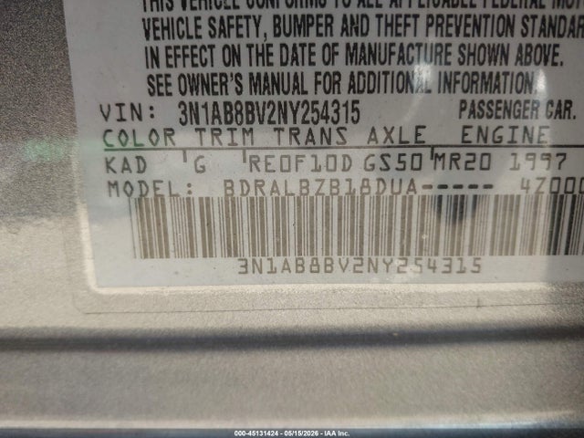3N1AB8BV2NY254315 Nissan Sentra S Xtronic Cvt