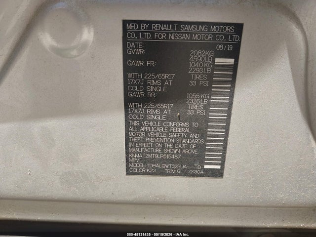 KNMAT2MT9LP515487 Nissan Rogue Sv Fwd