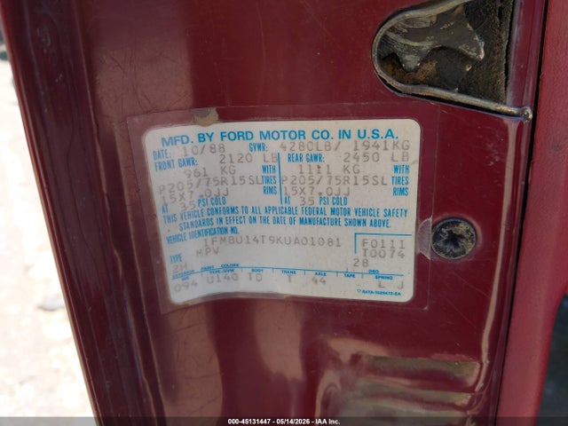 45131447 :رقم المزاد ، 1FMBU14T9KUA01081 vin ، 1989 Ford Bronco Ii مزاد بيع