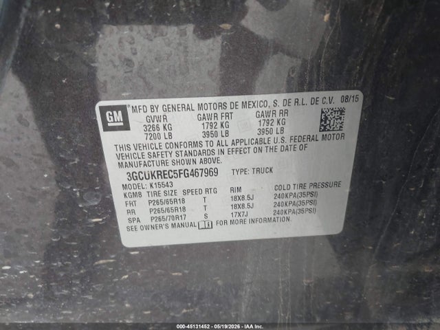 Chevrolet Silverado 1500 2lt 2015 3GCUKREC5FG467969 Image 9