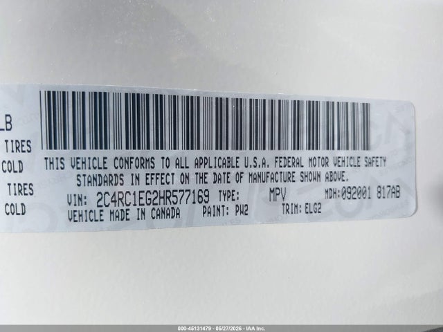 Продажа на аукционе авто 2017 Chrysler Pacifica Touring-l Plus, vin: 2C4RC1EG2HR577169, номер лота: 45131479