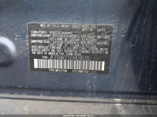 Aukcja sprzedaży 2012 Subaru Forester 2.5x Premium, vin: JF2SHACC5CH424570, numer aukcji: 45131497