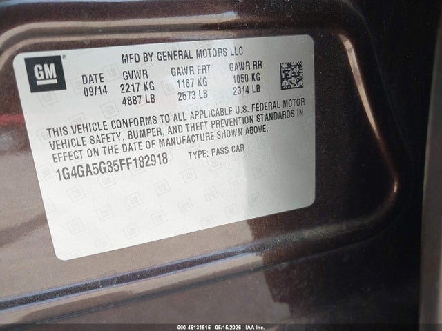 Продажа на аукционе авто 2015 Buick Lacrosse, vin: 1G4GA5G35FF182918, номер лота: 45131515