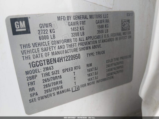 1GCGTBEN4H1220950 Chevrolet Colorado Wt