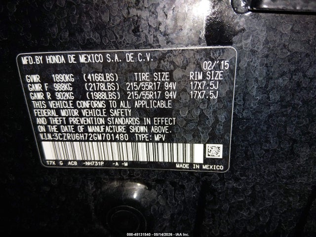 Honda Hr-v Ex-l 2016 3CZRU6H72GM701480 Image 9