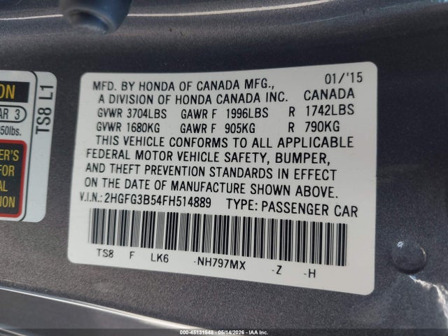 2HGFG3B54FH514889 Honda Civic Lx
