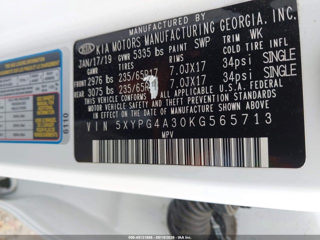 KIA Sorento 2.4l Lx 2019 5XYPG4A30KG565713 Image 9