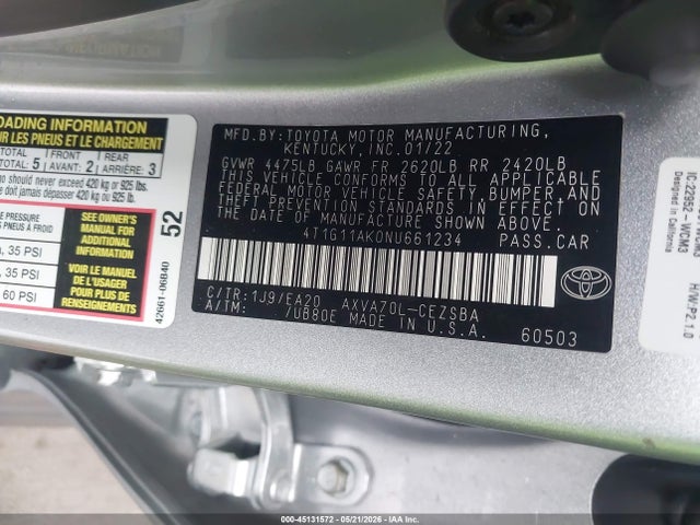 Toyota CAMRY SE 2022 4T1G11AK0NU661234 Image 9