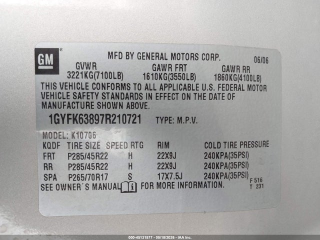 Aukcja sprzedaży 2007 Cadillac Escalade Standard, vin: 1GYFK63897R210721, numer aukcji: 45131577