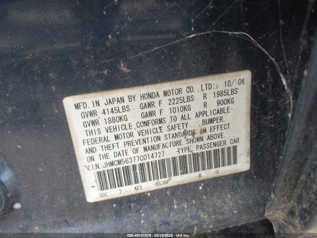45131579 :رقم المزاد ، JHMCM56377C014727 vin ، 2007 Honda Accord 2.4 Se مزاد بيع