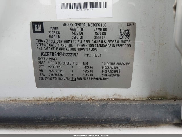 1GCGTBEN8H1222197 Chevrolet Colorado Wt