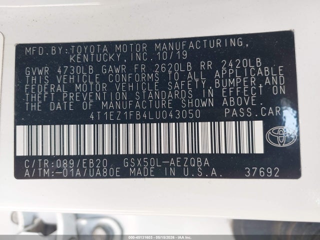 Aukcja sprzedaży 2020 Toyota Avalon Xse, vin: 4T1EZ1FB4LU043050, numer aukcji: 45131603
