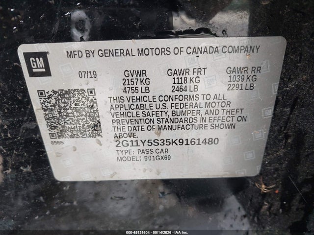 Продаж на аукціоні авто 2019 Chevrolet Impala Ls, vin: 2G11Y5S35K9161480, номер лоту: 45131604