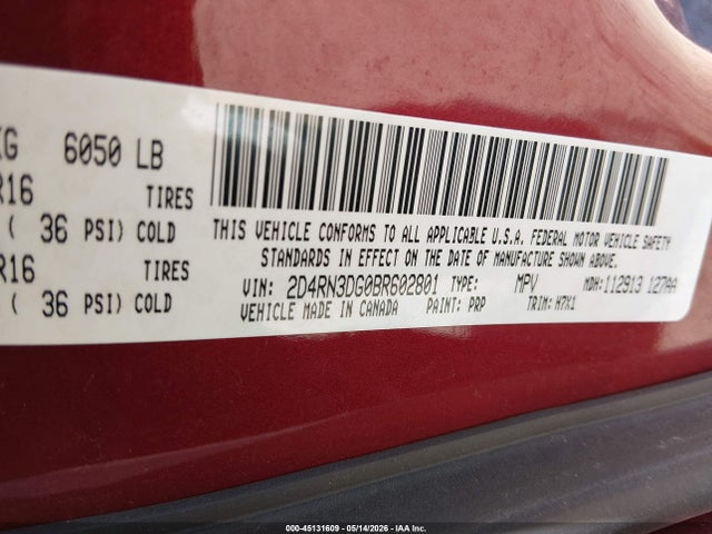 2011 Dodge Grand Caravan Mainstreet მანქანა იყიდება აუქციონზე, vin: 2D4RN3DG0BR602801, აუქციონის ნომერი: 45131609