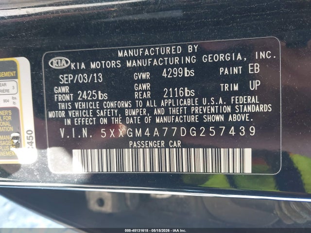 Продажа на аукционе авто 2013 Kia Optima Lx, vin: 5XXGM4A77DG257439, номер лота: 45131618