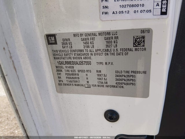 Продажа на аукционе авто 2010 Gmc Acadia Slt-1, vin: 1GKLRMED0AJ267550, номер лота: 45131621