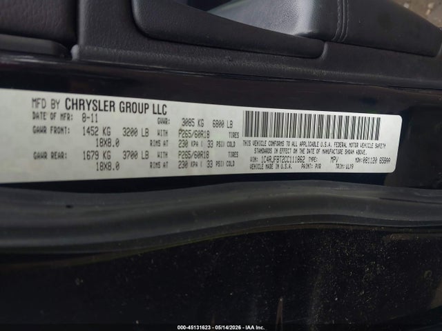 2012 Jeep Grand Cherokee Limited მანქანა იყიდება აუქციონზე, vin: 1C4RJFBT2CC111862, აუქციონის ნომერი: 45131623
