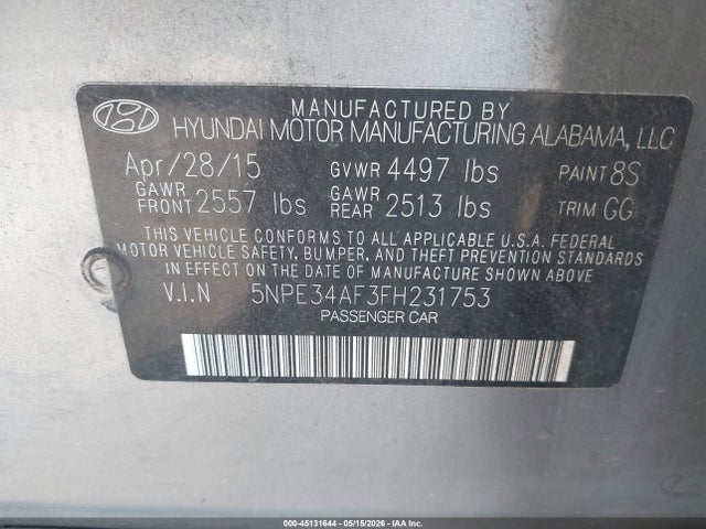 5NPE34AF3FH231753 Hyundai Sonata Sport