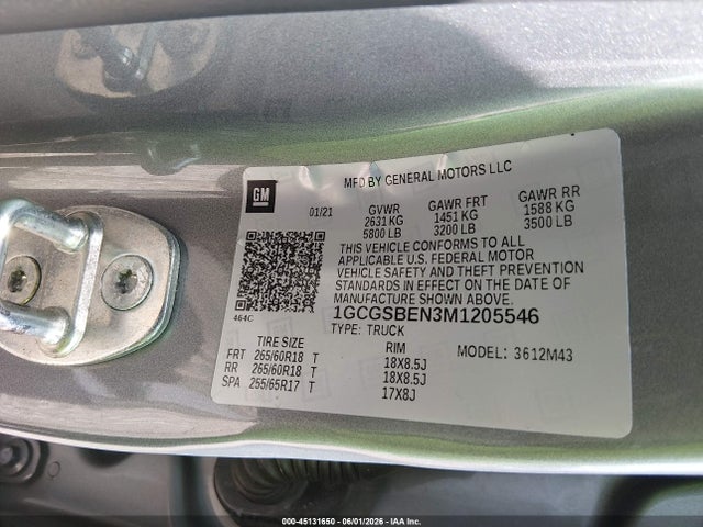 Продажа на аукционе авто 2021 Chevrolet Colorado 2wd  Short Box Wt, vin: 1GCGSBEN3M1205546, номер лота: 45131650