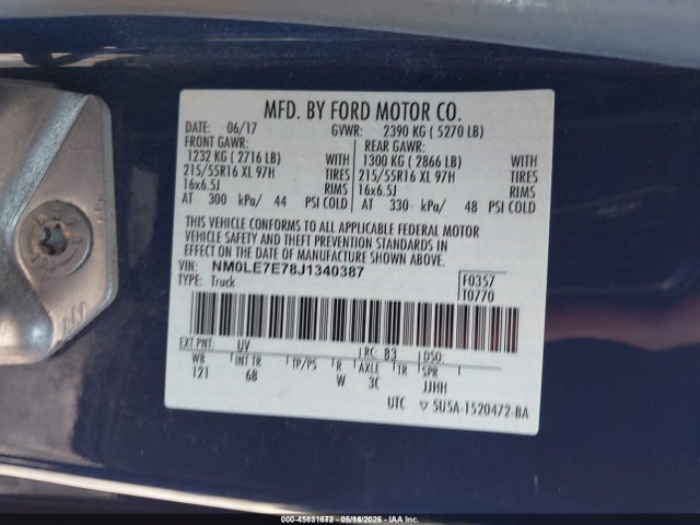 Aukcja sprzedaży 2018 Ford Transit Connect Xl, vin: NM0LE7E78J1340387, numer aukcji: 45131672