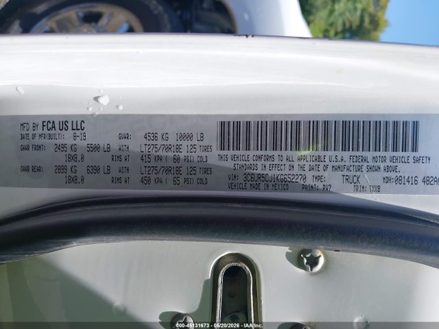 45131673 :رقم المزاد ، 3C6UR5CJ1KG652270 vin ، 2019 Ram 2500 Tradesman  4x4 6'4 Box مزاد بيع
