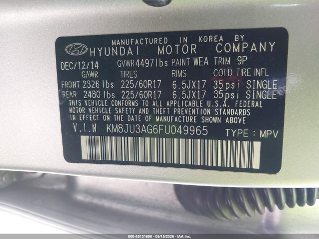 KM8JU3AG6FU049965 Hyundai TUCSON SE
